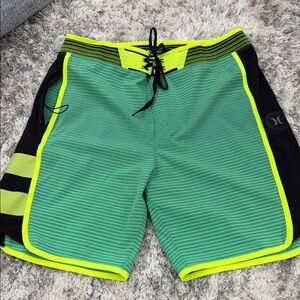 Hurley Men's Neon Green and Black Board Shorts
